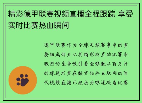 精彩德甲联赛视频直播全程跟踪 享受实时比赛热血瞬间